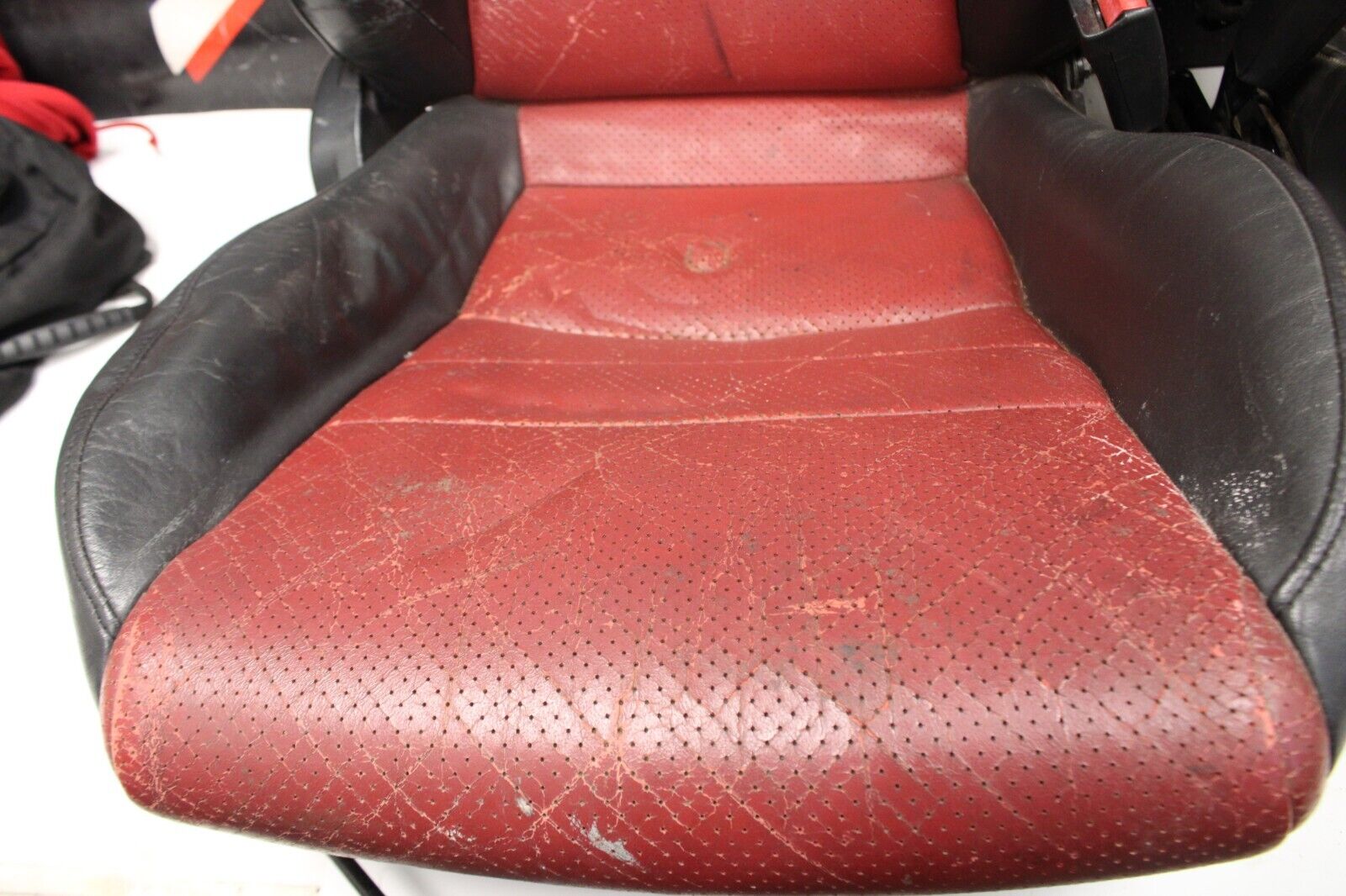 2000-2005 Honda S2000 Seat Set Leather OEM AP1 AP2 S2K BLACK + RED **DAMAGE**