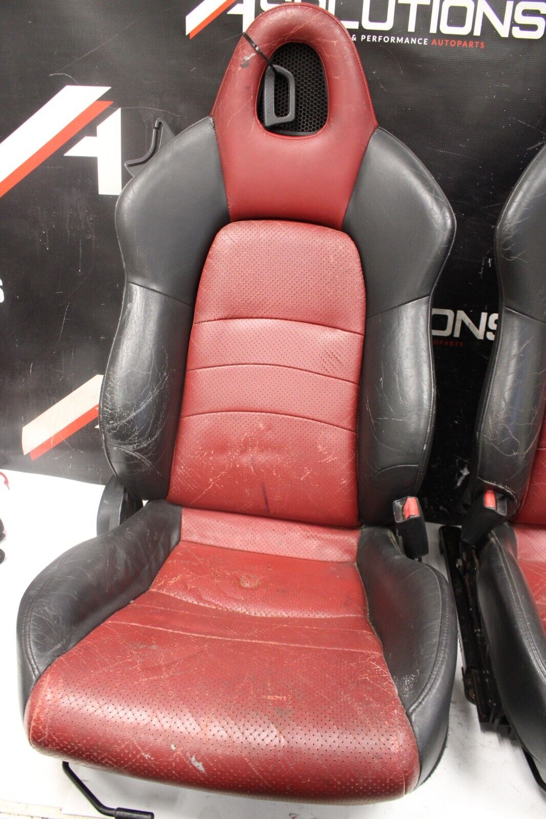 2000-2005 Honda S2000 Seat Set Leather OEM AP1 AP2 S2K BLACK + RED **DAMAGE**