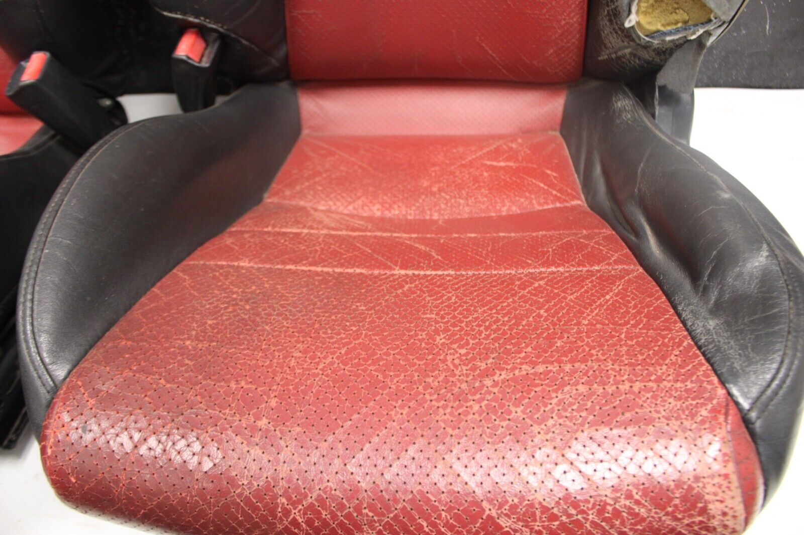 2000-2005 Honda S2000 Seat Set Leather OEM AP1 AP2 S2K BLACK + RED **DAMAGE**