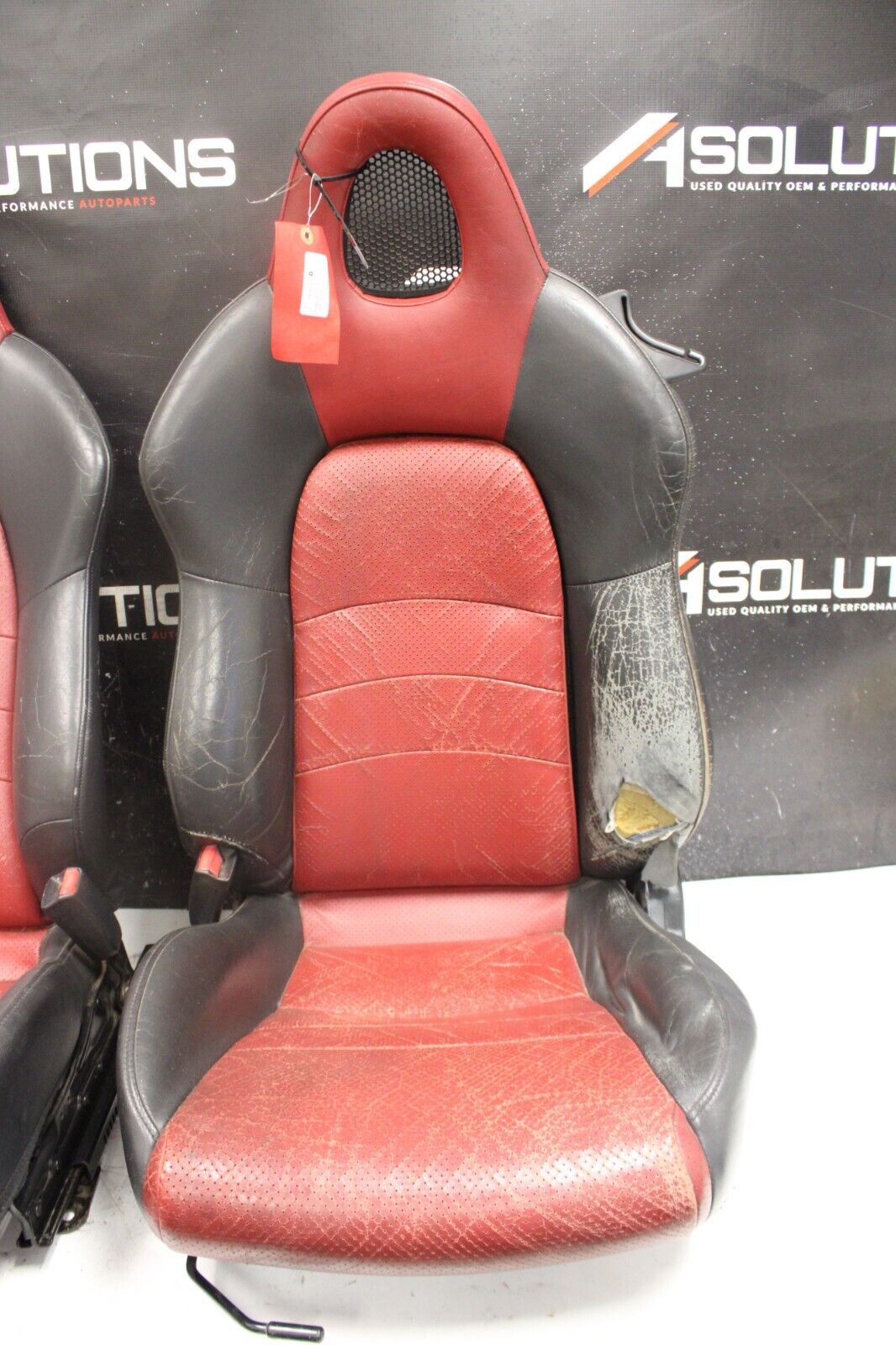 2000-2005 Honda S2000 Seat Set Leather OEM AP1 AP2 S2K BLACK + RED **DAMAGE**