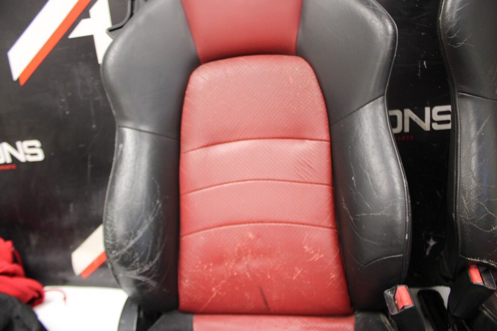 2000-2005 Honda S2000 Seat Set Leather OEM AP1 AP2 S2K BLACK + RED **DAMAGE**