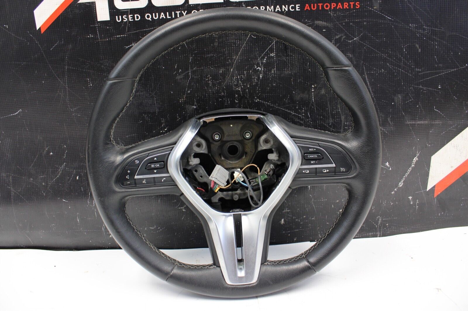 2017-2020 INFINITI Q60 OEM STEERING WHEEL BLACK LEATHER AUDIO SWITCHES