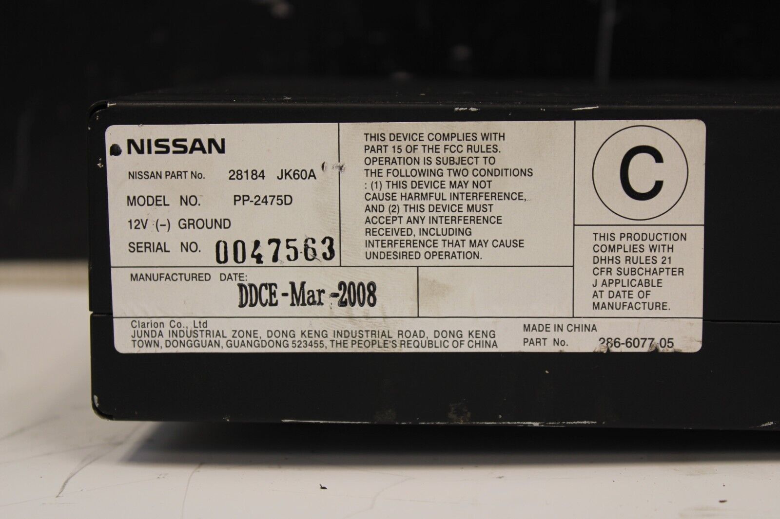 2007 07 2008 08 INFINITI G35 DISC CD CHANGER 28184-JK60A OEM