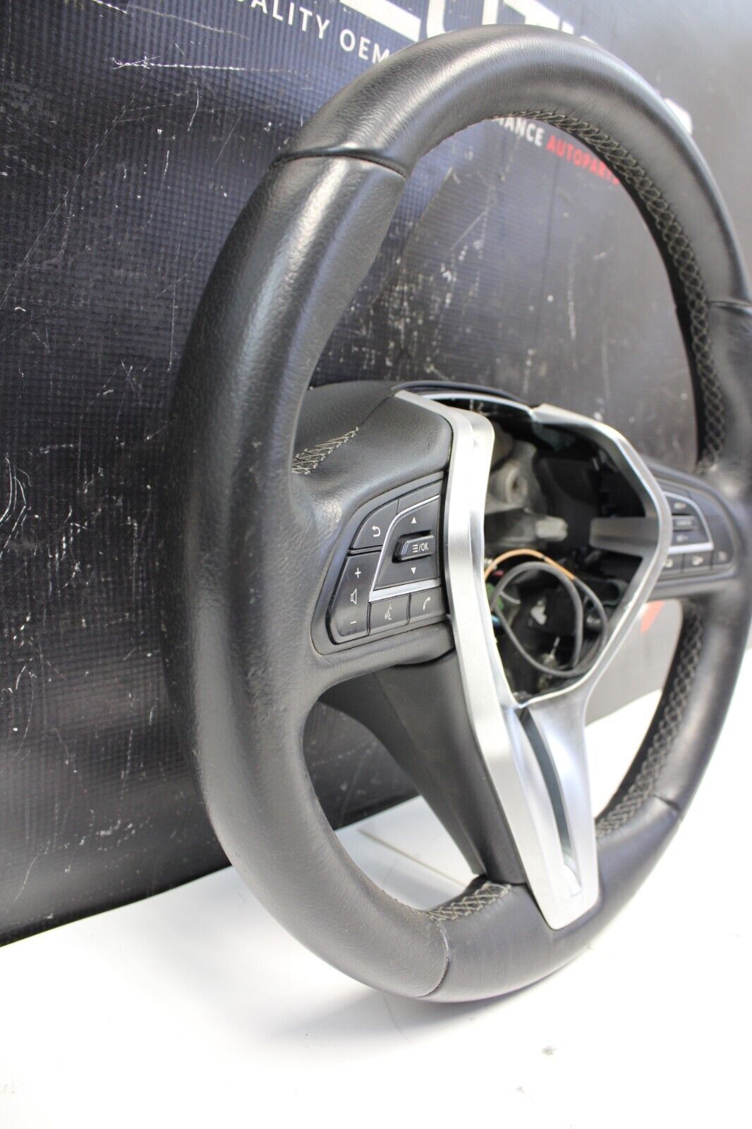 2017-2020 INFINITI Q60 OEM STEERING WHEEL BLACK LEATHER AUDIO SWITCHES