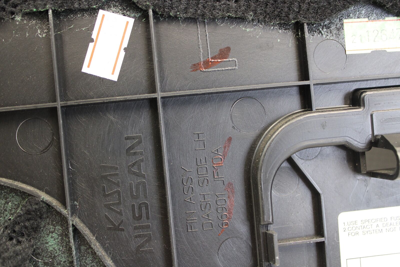 09-15 NISSAN GTR R35 DRIVERS LEFT LH LOWER A PILLAR TRIM COVER 66901JF10A
